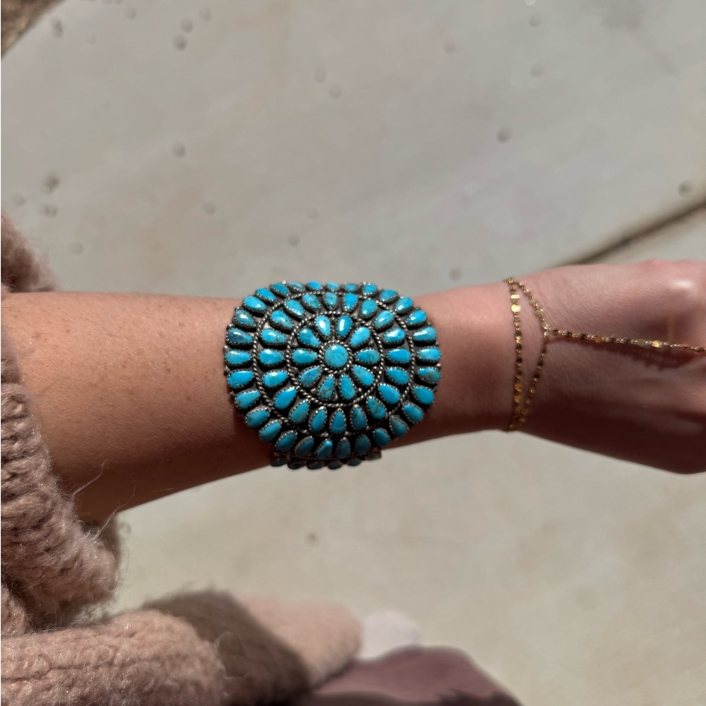 Authentic Turquoise Cluster Statement Cuff Bracel… - image 3
